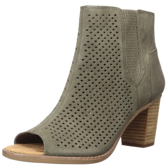 TOMS: Majorca Olive Perforated Peep-Toe Booties - Picture 1 of 5